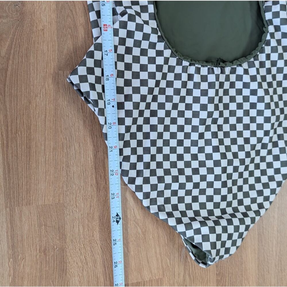 The Great Checkerboard One Piece Swimsuit Womens 0 Green Nylon V-neck - Picture 7 of 10